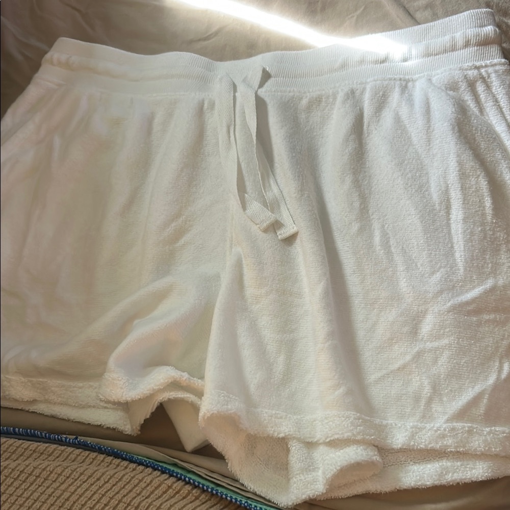 Cozy White Terry Cloth Women's Pajama Shorts